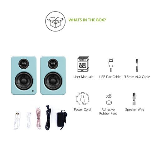 Kanto YU2GT PC Gaming Desktop Speakers | 3" Composite Drivers | 3/4" Silk Dome Tweeter | Class D Amplifier | 100 Watts | Built-in USB DAC | Subwoofer Output | Pair | Gloss Teal
