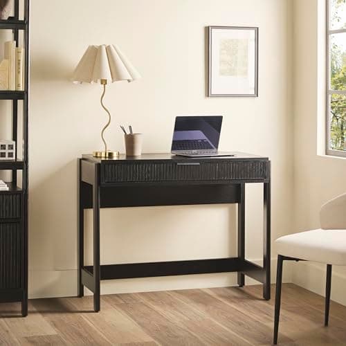 Walker Edison Transitional Office Design, Reeded Drawer Front Detail, Writing Desk with Drawer, Spacious Desktop, Complementary in Living Spaces, 38”W x 16.75”D x 30”H, Black