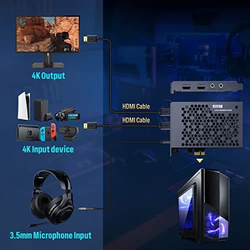 Game Capture Card, HDMI PCI-E 4K 30fps Record & Live Stream from Gaming Systems, Camcorders, DSLRs,Support Zero Delay HDMI Loop-Out