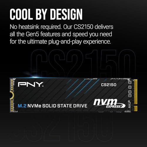 PNY CS2150 1TB Gen5 PCIe NVMe M.2 2280 3D NAND SSD – Up to 10,200/8,300 MBs - PC/Laptop Upgrade, Gaming, Photography, Video Editing, Direct Storage Enabled-Internal Solid-State Drive M280CS2150-1TB-TB