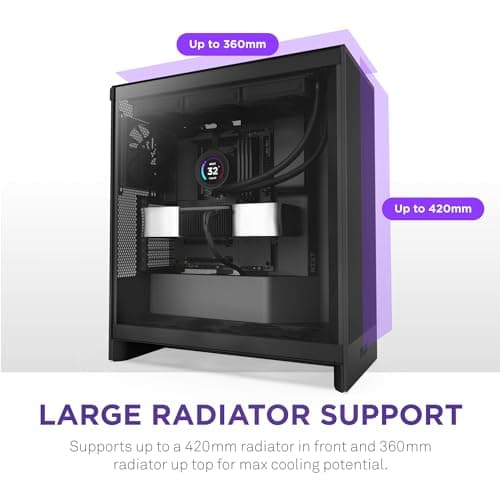 NZXT H7 Flow 2024 - Mid-Tower ATX Airflow Case - Includes Pre-Installed 3 x 120mm Fans - Supports Bottom Fans for Dedicated GPU Cooling - Cable Management - Black