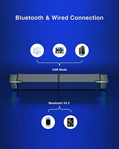 Jeecoo M20 Bluetooth Computer Speakers for PC Desktop Monitor, Gaming PC Sound Bar - Wired USB-Powered, Superb Stereo Sound, with LED Lighting - Combine/Separate to Customize Your Desk