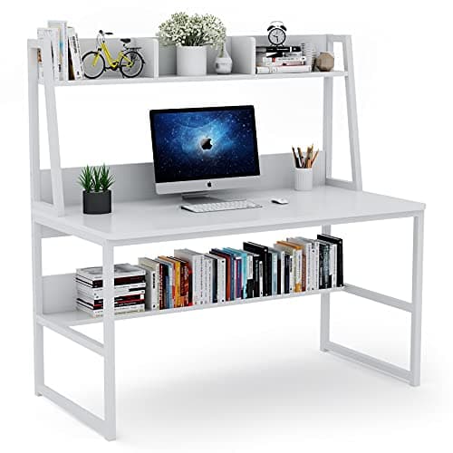 Tribesigns Computer Desk with Hutch, 47 inches Home Office Desk with Space Saving Design with Bookshelf for Small Spaces