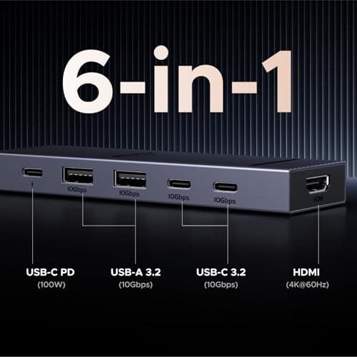 UGREEN Revodok Pro USB-C Hub 6 in 1 10Gbps 4K 60Hz HDMI, 100W Power Delivery for MacBook Pro/Air, iPad Pro, Thinkpad Rog Ally and More.