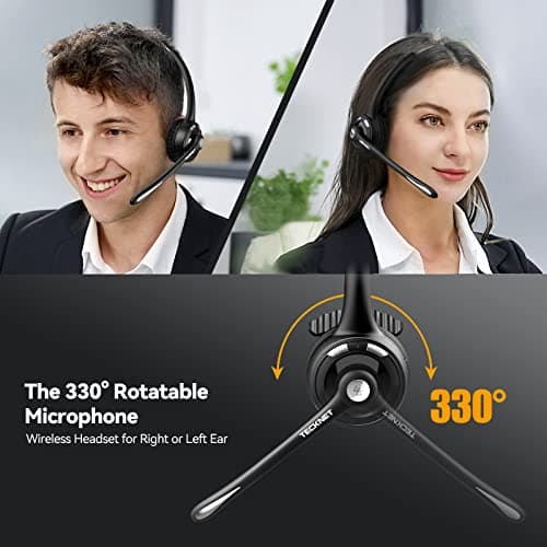 TECKNET Bluetooth Headset, Wireless On Ear Headphones with Noise Cancelling Microphone for Trucker, Hand Free Wireless Headset with Mute Mic for Phone