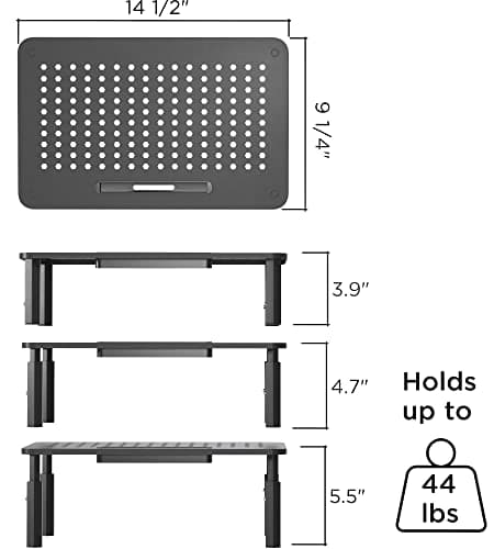 EVOOMI Back Saver Monitor Stand for Desk - 2 Pack Monitor Riser - Anti-Skid HD Hexagonal Steel Computer Stand - Free Cable Ties - Mesh Metal Computer Item Stand - Printer & iMac