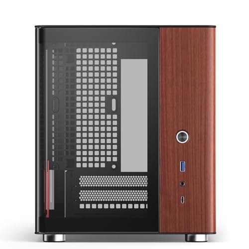 JONSBO TK-0 Black ITX Mini Tower Pc CASE, Hyperboloid Glass Desktop Design,Separated Cabinet Structure, Al Alloy Shell DTX/ITX Walnut Wood Computer Case, Sff Case,Black