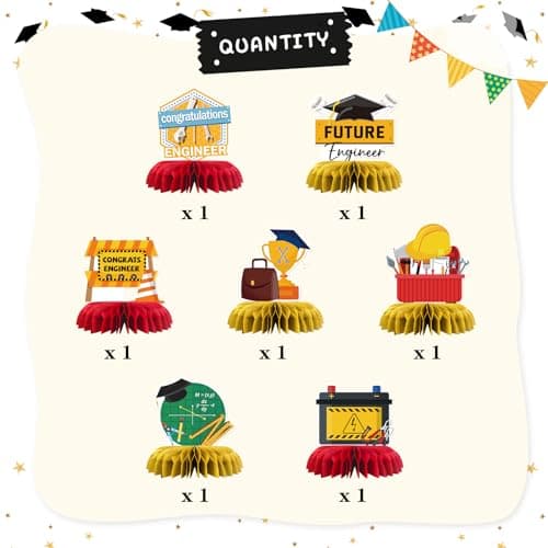Congrats Engineer Graduation Table Honeycomb Centerpieces, Future Engineer Party Table Toppers Engineer Degree Graduation Decoration Supplies Engineering Table Centerpieces 7 PCS