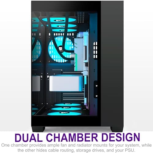 F600 PC Case - Pre-Installed 7 PWM ARGB Fan, ATX Mid-Tower Gaming PC Case, 270° Panoramic Glass with Type-C, FOIFKIN (Black, F600)