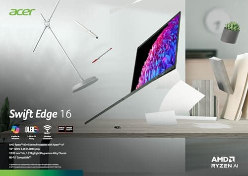 Acer Swift Edge 16 Laptop | 16" OLED WQXGA+ 3200 x 2000 Display | Unlock AI Experiences | AMD Ryzen 7 8840U Octa-Core Ryzen Processor | 16GB LPDDR5 | 1TB PCIe Gen 4 SSD | Wi-Fi 7 | SFE16-44-R8HM