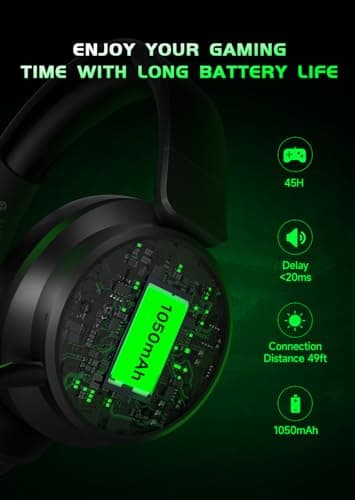 RYR Wireless Gaming Headset for Xbox Series X|S, Xbox One, PS5, PS4, Mac, Bluetooth 5.3, 3D Surround Sound, Rotatable Earmuffs, Gaming Headphones with Noise Canceling Microphones-Blackgreen