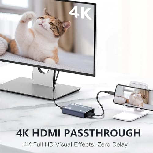 4K Capture Card Gray for Streaming, Recording & Gaming – HDMI Video Capture Device with USB 3.0, 1080p 60fps, Zero Latency for PS5, Xbox, Switch, OBS, PC, Mac – Plug & Play, No Driver Needed