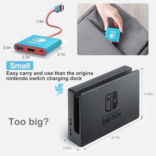 Switch Dock for Nintendo Switch Docking Station Portable Switch TV Adapter Support 4K/60HZ Switch TV Dock Mode Compatible Steam Deck Nintendo Switch OLED Switch Travel Dock with HDMI2.0 USB3.0 Port