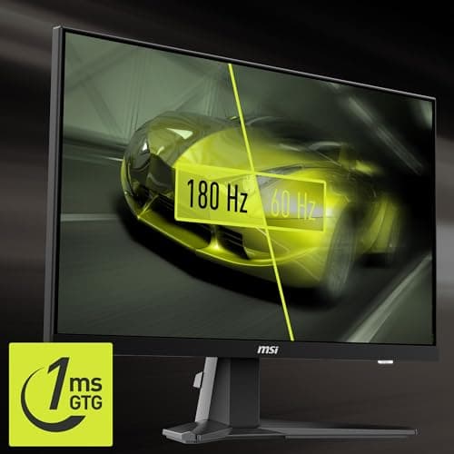 msi MAG 256F 25-inch 1920 x 1080 (FHD) Computer Monitor, 180Hz, Adaptive-Synch, HDMI, DisplayPort, VESA Mountable, Tilt, Height Adjustable, Speaker, 1ms, Black