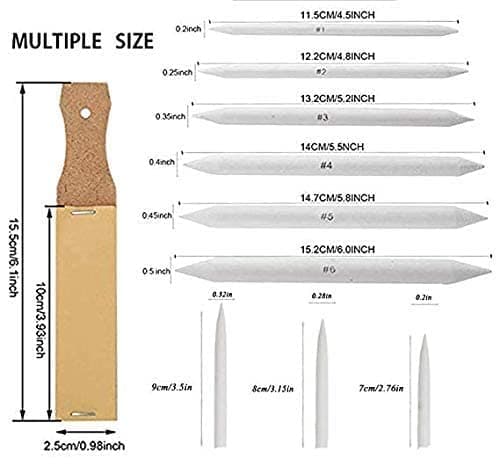 N NOROCME 12 PCS Blending Stumps and Tortillions Paper Art Blenders with Sandpaper Pencil Sharpener Pointer for Student Artist Charcoal Sketch Drawing Tools