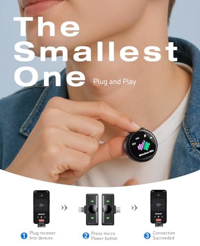 Wireless Lavalier Microphone for iPhone: Mini Wireless Microphones for Android Equipment - Noise Reduction Lapel Mic for Professional Recording - 80h Battery Life - 48KHz Studio Sound