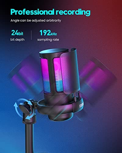 Gaming Microphone, USB PC Mic for Podcasts Videos, Streaming, Condenser Mic with Quick Mute, Tripod Stand, Pop Filter, RGB Indicator, Shock Mount, Rotate gain button, Compatible with PS4/5/PC