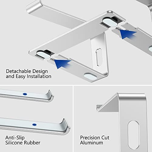 BESIGN LS03 Aluminum Laptop Stand, Ergonomic Detachable Computer Stand, Notebook Riser Compatible with Air, Pro, Dell, HP, Lenovo More 10-15.6" Laptops, Silver