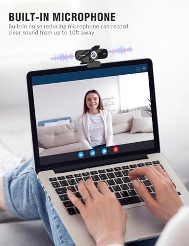 Full HD 1080P Webcam with Built-in Mic Wide Angle & Auto Focus Privacy Cover for PC/Laptop Plug & Play USB Camera Black