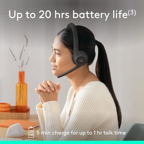 Logitech Zone 301 Wireless Bluetooth Headset with Noise-Canceling Microphone, Compatible with Windows, Mac, Chrome, Linux, iOS, iPadOS, Android – Graphite