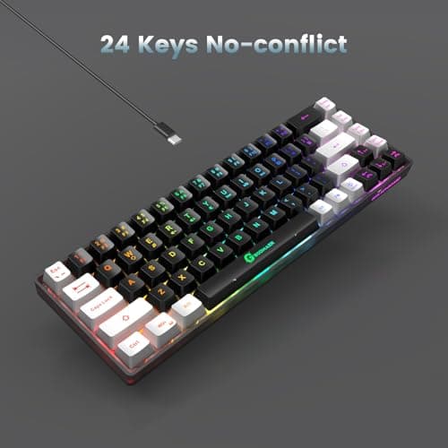 65% Gaming Keyboard, LED Backlit Mini Wired, Ultra-Compact Anti-Ghosting No-Conflict 68 Keys for PC Laptop Windows Gamer