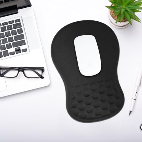 JIKIOU Ergonomic Mouse Pad Wrist Support with Massage Design, Memory Foam Wrist Rest Pain Relief Mousepad with Non-Slip PU Base, Mouse Pads for Wireless Mouse Black 12x8 inch