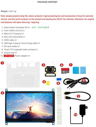 Jetson Nano Developer Accessories Kit for Small Powerful Computer AI Development Board with 7 inch IPS Touch HDMI Screen LCD Display Micro Card 64GB Camera Module @XYGStudy (AcceC)