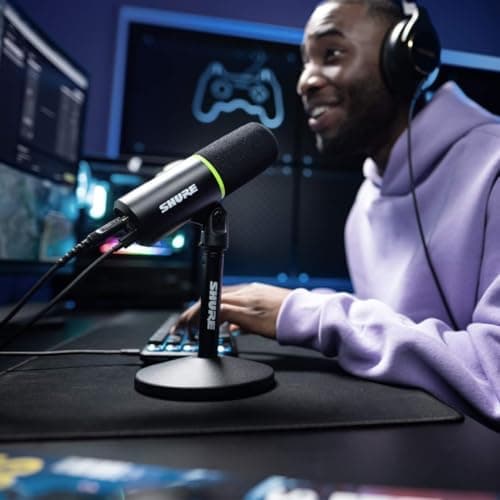 Shure MV6 Gaming Microphone, Dynamic USB PC Mic for Video Games & Streaming - Desktop Stand, Background Noise Cancellation, Tap-to-Mute & 3.5mm Output for Real-Time Headphone Monitoring