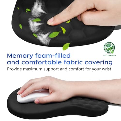 JIKIOU Ergonomic Mouse Pad Wrist Support with Massage Design, Memory Foam Wrist Rest Pain Relief Mousepad with Non-Slip PU Base, Mouse Pads for Wireless Mouse Black 12x8 inch