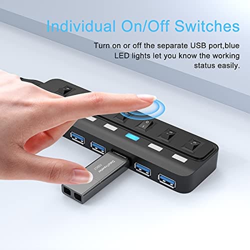 USB Hub 3.0, 7 Port USB Hub Splitter with Individual On/Off LED Switches, 5Gbps HighSpeed Data USB Extension for Laptop, iMac, USB Flash Drives, Mobile HDD, Printer, Camera and More