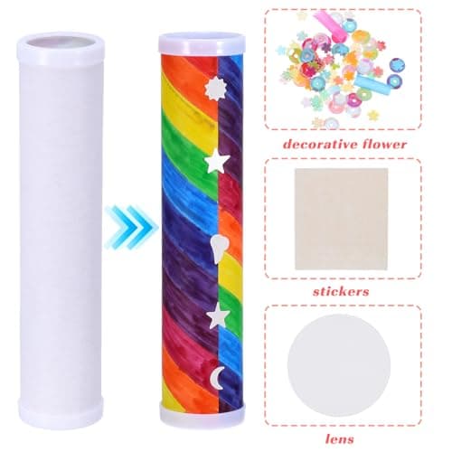 Totority Blank DIY Kaleidoscope Making Kit for Kids - 15 Pcs Variety Tool, Preschool Classic Material for Teaching, White