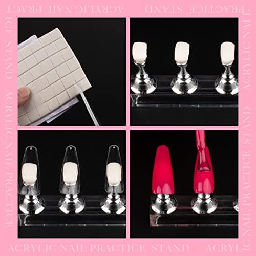 Acrylic Nail Art Display Stand - Magnetic Tips Practice Holder With 54 Pcs Reusable Adhesive Putty for DIY Painting - Stand Kit (Silver)