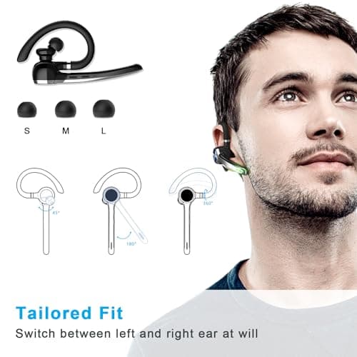 Bluetooth Headset, Wireless Bluetooth Earpiece with 500mAh Charging Case 72 Hours Talking Time Built-in Microphone for iOS Android Cell Phone, V5.1 Hand-Free Headphones for Trucker, Office