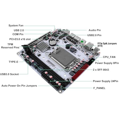 StoneStorm Q670 8-Bay NAS Mini ITX Motherboard(LGA1700, 12th/13th/14th Gen. Desktop Processor), 2*U-DIMM DDR5 MAX 64G, 3*M.2 NVMe, 8*SATA, i226-LM 2.5G vPro, 3*USB3.2, 1*Type-C 20Gbps, Dual 4K Display