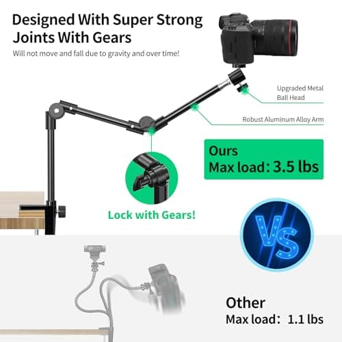 Webcam Stand Camera Mount with Phone Holder & 5/8" Screw, 22in Flexible Projector Stand Gooseneck Desk Mic Stand for Logitech C922 C930e C920 C615 C960 Brio 4K, GoPro, Blue Yeti Snowball Ice