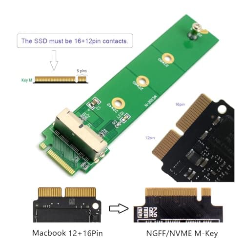 Cablecc 12+16Pin SSD to NVME M.2 NGFF M-Key for 2013 2014 2015 2016 2017 MacBook SSD