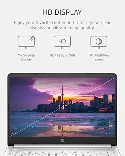 HP 14 Laptop, Intel Celeron N4020, 4 GB RAM, 64 GB Storage, 14-inch Micro-edge HD Display, Windows 10 Home, Thin & Portable, 4K Graphics, (14-dq0040nr, Snowflake White) (Renewed)