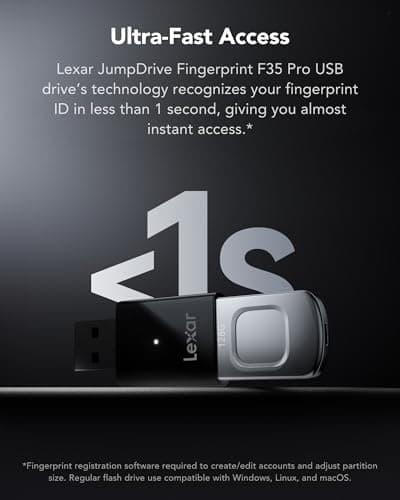Lexar 128GB JumpDrive Fingerprint F35 PRO USB 3.2 Gen 1 Flash Drive, Up to 400/300 MB/s Read/Write, Storage Expansion and Backup, 256-bit AES & Fingerprint Encryption (LJDF35P128G-RNBNG)