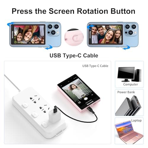 Newmowa Pink Magnetic Phone Vlog Selfie Monitor Screen, 1080P Wireless Recording, Using Phone Rear Camera for Selfie Vlog Live Stream TikTok, Compatible with iPhone(Support 4K 30fps Wired Recording)