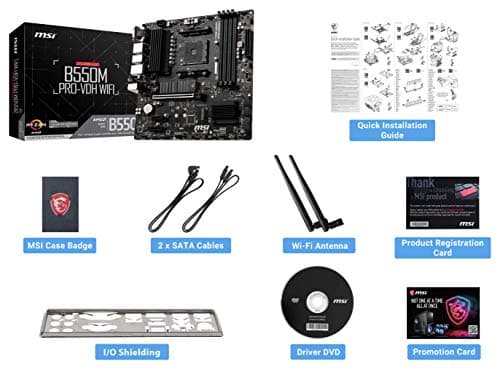 MSI B550M PRO-VDH WiFi ProSeries Motherboard (AMD Ryzen 5000, AM4, DDR4, PCIe 4.0, SATA 6Gb/s, M.2, USB 3.2 Gen 1, Wi-Fi, Bluetooth, D-SUB/HDMI/DP, Micro-ATX)