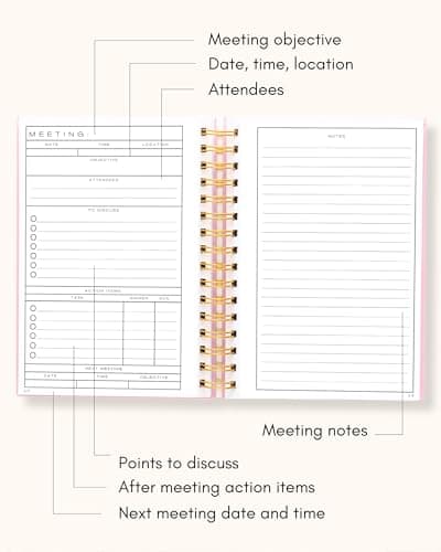 Lamare Meeting Notebook for Work Organization – Perfect Work Notebook for Note Taking & Meeting Planner for Productivity