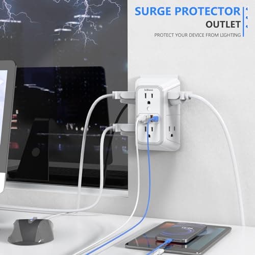 Outlet Extender Surge Protector - 6 Outlet Splitter with 4 USB Ports (2 USB C), Multiple Plug Expander Wall Charger, 3 Sided Multi Plug Wall Adapter Power Strip for Home Office Kitchen Travel
