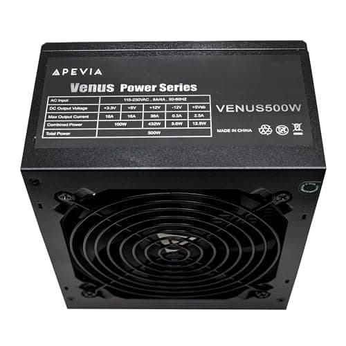 APEVIA VENUS500W Venus 500W ATX Power Supply with Auto-Thermally Controlled 120mm Fan, 115/230V Switch, All Protections