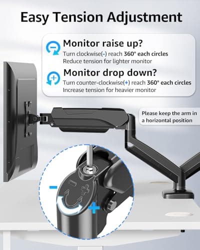 MOUNTUP Dual Monitor Stand for Desk, Pneumatic Monitor Arms for 2 Monitors Max 32 Inches, Height Adjustable Double Monitor Mount, VESA Mounts with C-Clamp & Grommet Base, Holds 4.4-17.6lbs, Black
