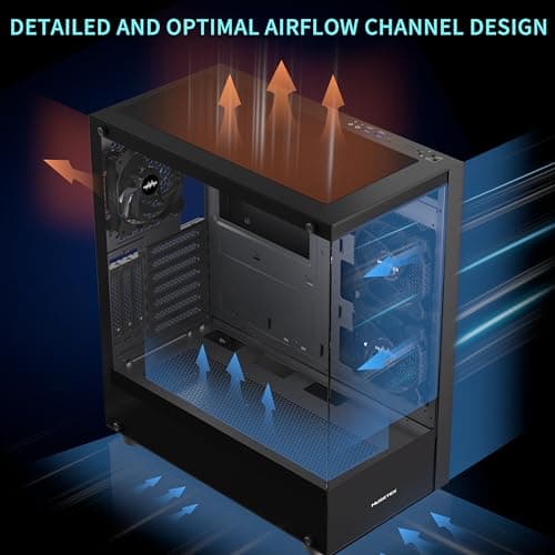 MUSETEX K2 PC Case, Computer Case 360MM RAD Support, Type-C Black ATX Case for PC, Full-View Dual Tempered Glass Mid Tower Case with 3 Non-LED Fans, Desktop Gaming PC Case