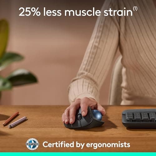 Logitech Ergo M575S Wireless Trackball Mouse, Wireless Ergonomic Mouse with Bluetooth and Encrypted Dongle, Comfortable Thumb Control, Precise and Smooth Tracking, for PC/Mac - Graphite Blue Ball