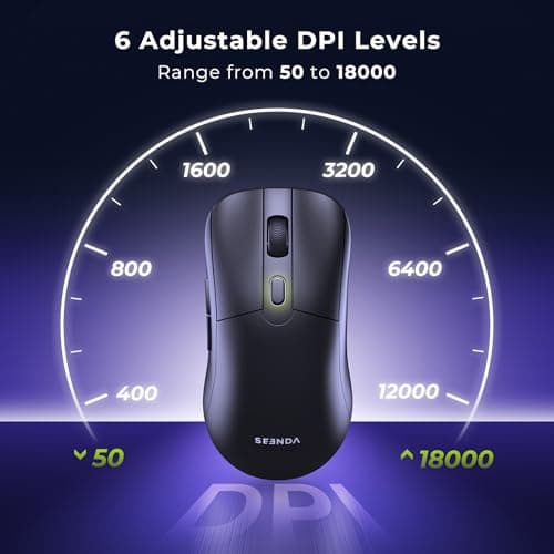 seenda Wireless Gaming Mouse, USB C Mouse, Web-Based Driver, 18000 DPI, 67g Lightweight, 6 Programmable Buttons, Type-C Rechargeable Mouse Gamer for PC/Laptop/Mac - Black