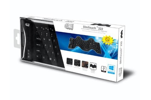 Adesso AKB-222UB - SlimTouch 222 Waterproof Flexible Keyboard for Windows 8/7/Vista/XP/2000, Compact Size