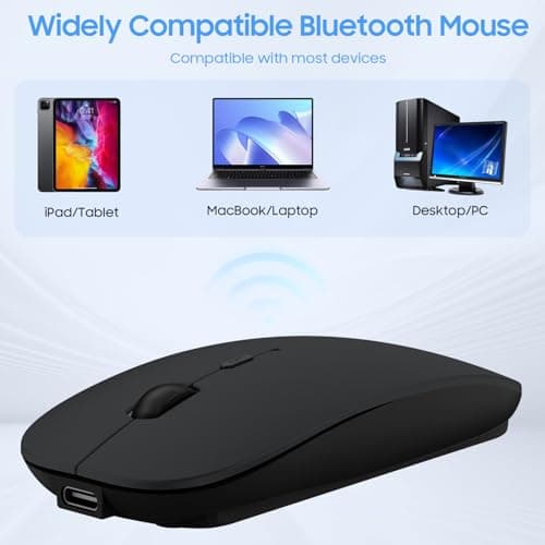 Bluetooth Mouse for Laptop/MacBook/iPad/Android PC,Rechargable Quiet Slim Wireless Mice Compatible with Windows/Linux/Tablet,Black