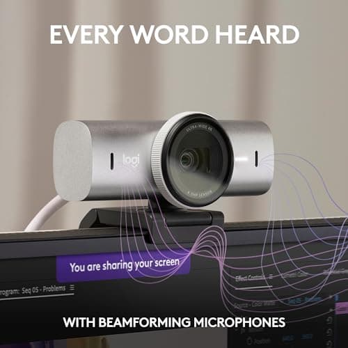 Logitech MX Brio, Multiple Resolutions, Dual Noise Reducing Mics, Show Mode, USB-C, Webcam Cover, Works with Microsoft Teams, Zoom, Google Meet - Pale Grey,